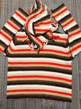 Men’s Crewneck Stripe Sweater in Brown, Cream & Red